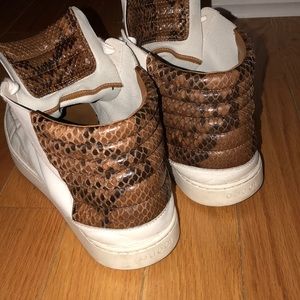 Gucci Men’s white leather python high top sneakers